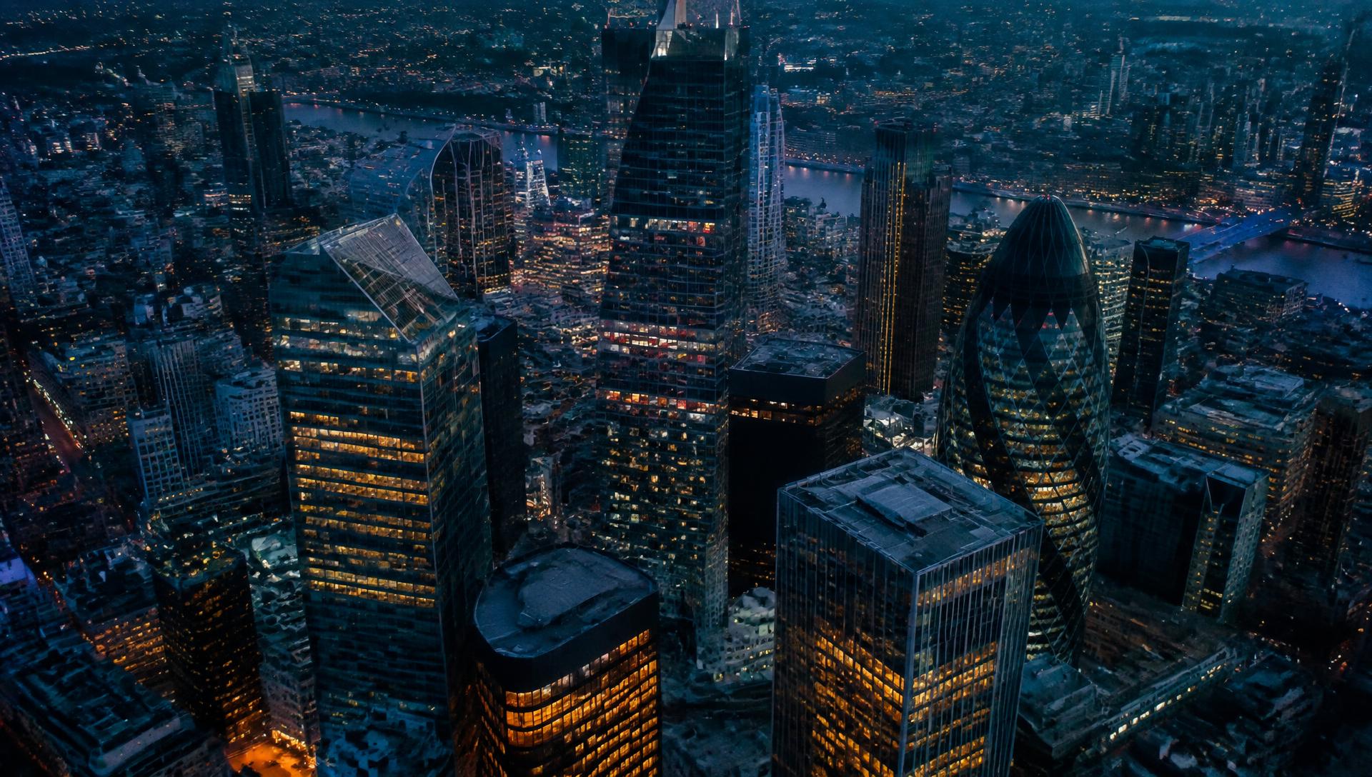 Metropolitan financial district at dusk